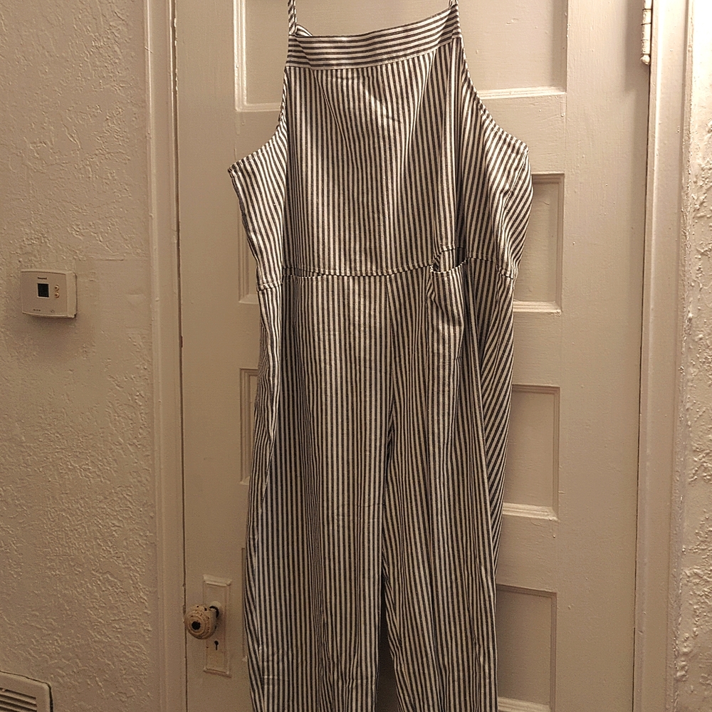 NWT Utcoco white black striped casual relaxed baggy overalls XXL